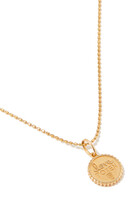 Sitting Budha Tiny Coin Necklace,  14K Yellow Gold & Diamonds